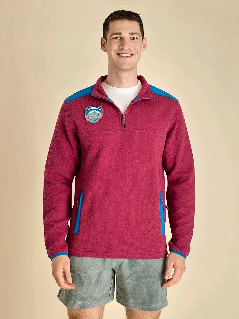 Chubbies The Weekender Ski Club Crimson Cruiser Quilted Quarter Zip